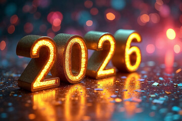 Happy New Year 2026 Golden Clock Countdown Concept Background