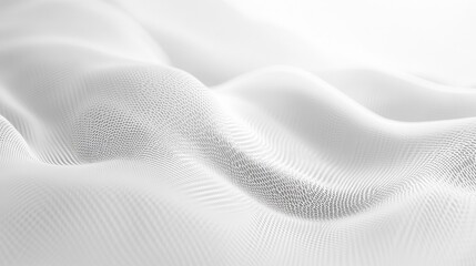 Closeup of white fabric with intricate textured wavy folds isolated on white background