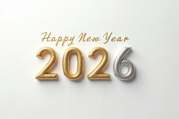 Minimalist Happy New Year 2026 Text on Clean White Background