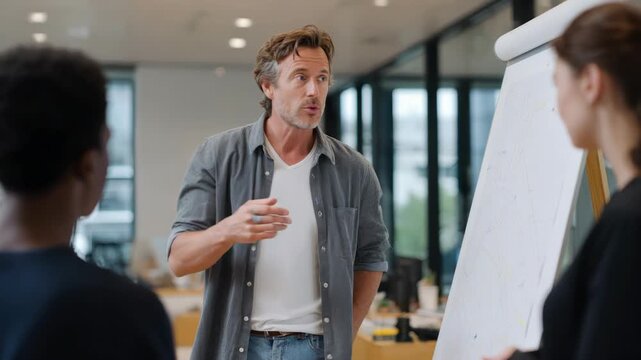Business Meeting Conversation with Male Presenter Teaching New Strategies