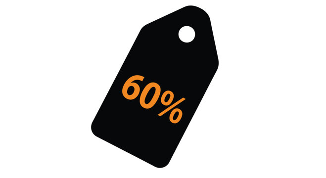 Black Discount Tag with Orange Sixty Percent Off Symbol