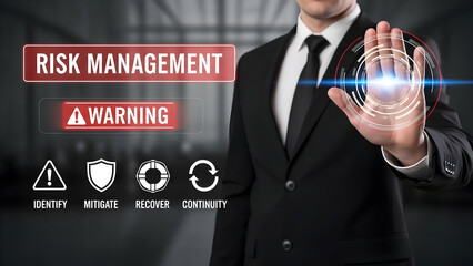 Man Touching Futuristic Risk Management Interface