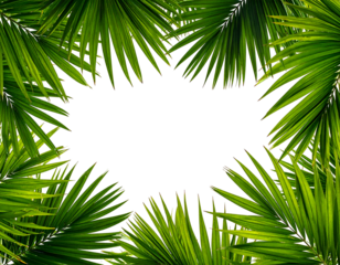 Lush green fronds frame a dark void, vibrant foliage borders