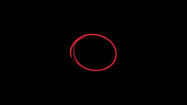 hand-drawn red circle highlight animation marker style frame overlay, 4k video