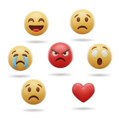 Fototapeta premium Stunning 3D collection of diverse emoji icons capturing joy, anger, sadness, surprise, and love for digital communication