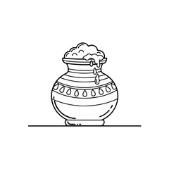 Overflowing traditional pot line art symbolizing harvest festival abundance isolated on transparent background