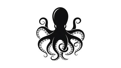 A stylized black and white illustration depicting a powerful octopus with detailed tentacles © graphicsobai