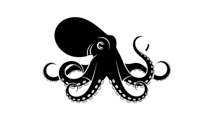 Stylized black silhouette illustration of an octopus on a white background © graphicsobai
