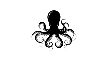 A stylized black and white illustration of an octopus with swirling tentacles © graphicsobai