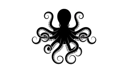 A stylized black silhouette of an octopus with tentacles curling in a symmetrical design © graphicsobai