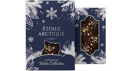 Winter collection box with snowflakes and stars on a dark blue background