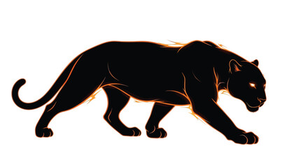 Black Panther Walking Isolated on White Background with Orange Outline