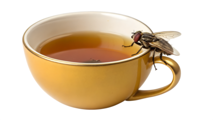 a house fly on the cup of tea 