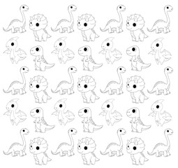 seamless pattern Cute Little Dinosaur Repeating Pattern and Coloring Pages