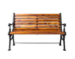 Classic wooden park bench with ornate cast iron frame