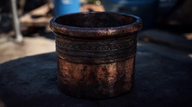 Medium shot focusing on the outer copper alloy mold shell with intricate details showcasing its versatility in metal casting techniques.