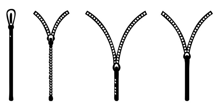 Zipper icon set, open and closed zipper isolated on white background, vector Illustration