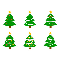 Christmas Tree Icon Set Simple Festive Color Vector