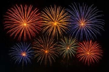 Obraz premium Colorful fireworks exploding in the night sky creating a vibrant celebration display