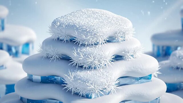 Snowy cloud shaped display platform with blue accents for winter themed content