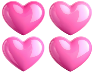 Four glossy pink heart shapes arranged in a grid