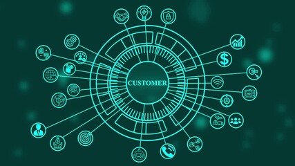 Digital customer relationship management concept with icons and futuristic interface - Powered by Adobe