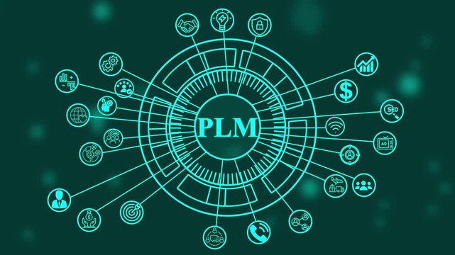 PLM  Interface with Four Circular Displays on Blurred Background Product Lifecycle Management,plm project management.