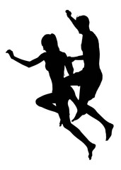 Two athletic individuals practicing partner acrobatics and strength training indoors.