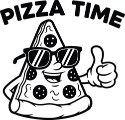 Slice of pepperoni pizza vector illustration with Pizza Time text for fast food menu designs on a transparent background.