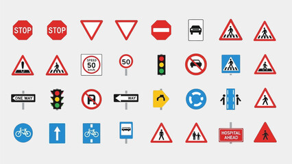 Traffic sign warning vector illustration set of safety road symbols and danger hazard icons