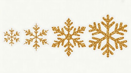 Golden Snowflakes Winter Design with Four Intricate Holiday Decorations