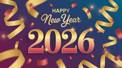 New Year 2026 Celebration Graphic with Golden Typography and Festive Confetti