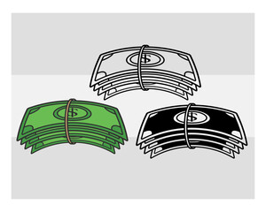 Dollar svg, Money, Dollar Currency, Cash Bundle, Money Roll, Dollar Silhouette, Hundred Dollar, Us Dollar Outline, Clipart,