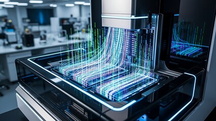 Digital Data Streams Flowing Through Futuristic Technology
