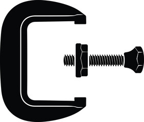 Black and white silhouette of a Cclamp with an exposed threaded screw and nut