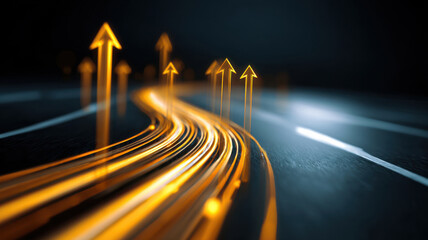 business roadmap whisk stirring floating arrow icons upward, symbolizing progress