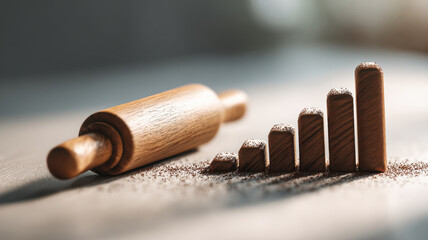 business momentum rolling pin pushing forward a rising bar icon, momentum metaphor