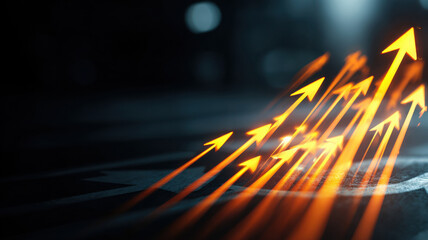 business roadmap whisk stirring floating arrow icons upward, symbolizing progress