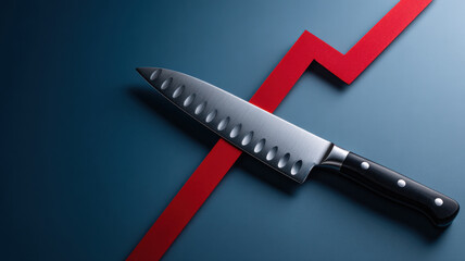 competitive edge chef knife aligned with upward red arrow, sharp business strategy metaphor