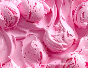 Close-up of scoops and swirls of smooth, pink-hued ice cream