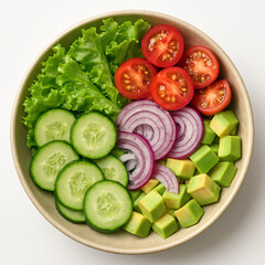 Fresh and Healthy Salad Bowl with Vegetables and Avocado