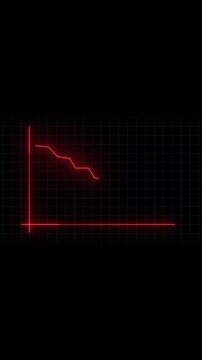 Financial data decline visualization. Vertical video animated red chart loop. Business progress downtrend animation. Vertical video red financial graph motion.