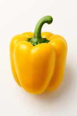Yellow Bell Pepper with Green Stem on White Background