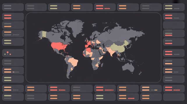 Interactive world map user interface displaying global data and statistical information - Powered by Adobe