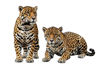 Obraz premium Two Jaguars Posing Together on transparent Background, Wildlife Photography of Big Cats