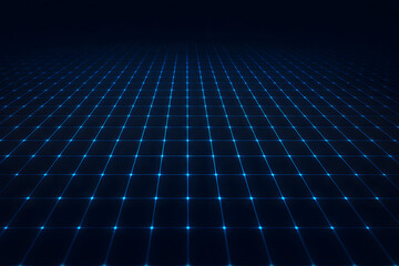 Abstract Blue Glowing Digital Grid Background with Futuristic Technology Network Lines