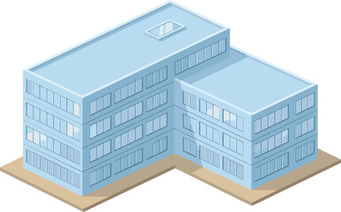Isometric Modern Building Illustration with Skylight, Large Windows, L-Shaped Layout for Urban Architecture, Real Estate, and Design Visualization Projects