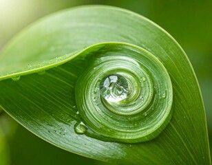 Close-up of water droplet nested inside a tightly curled green leaf