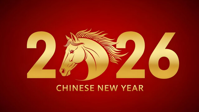 2026 chinese new year gold horse head typography design