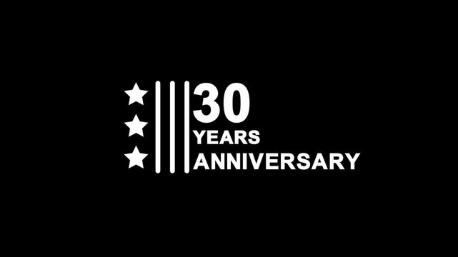 30 years anniversary motion graphic 4K footage with star. Animated 30 years Birthday Wishes on black Background .Suitable for Anniversary Greeting cards, wedding, birthday cards, Celebrations.
